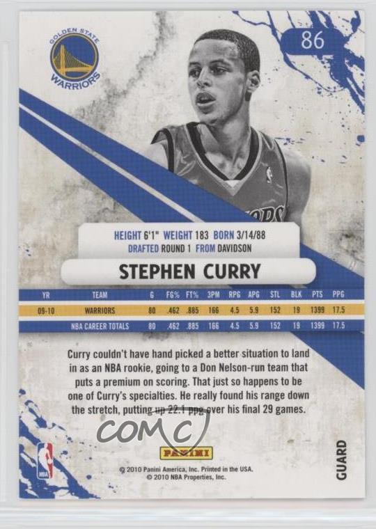 201011 Panini Rookies & Stars 86 Stephen Curry Golden State Warriors Card