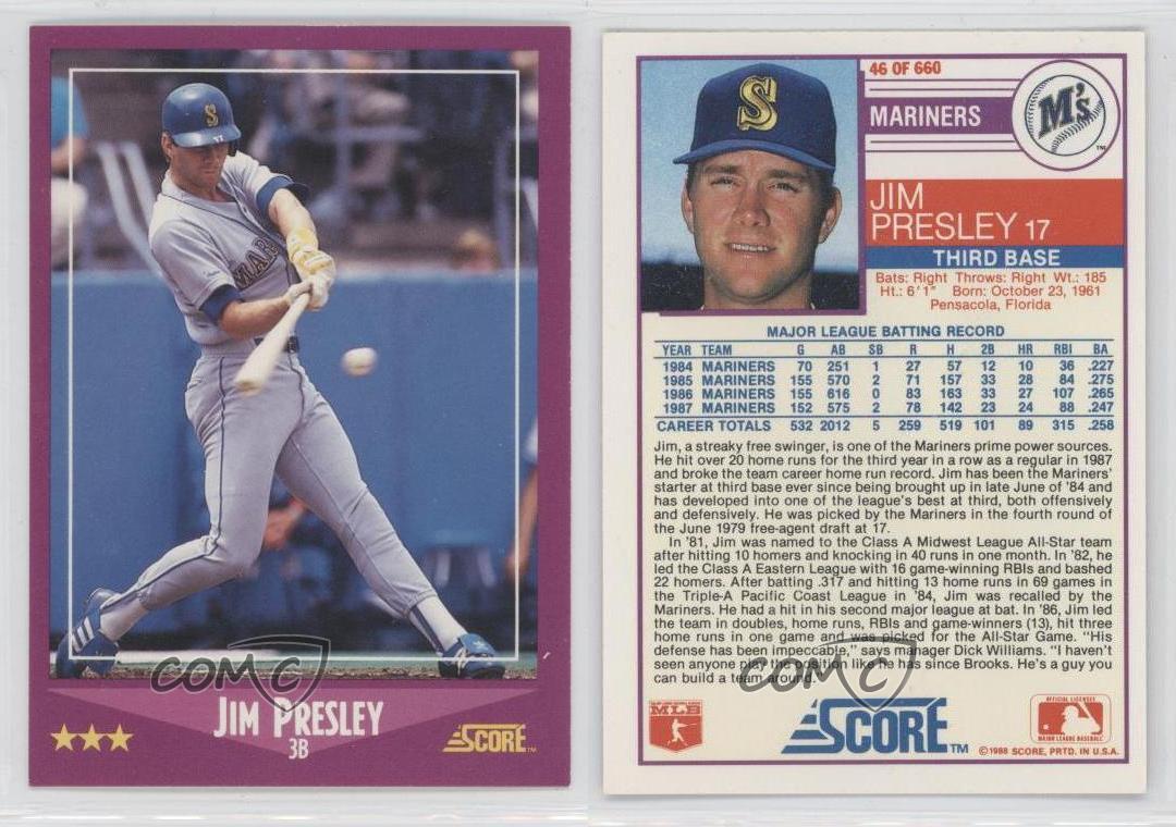 1988 Score 46 Jim Presley Seattle Mariners Baseball Card eBay
