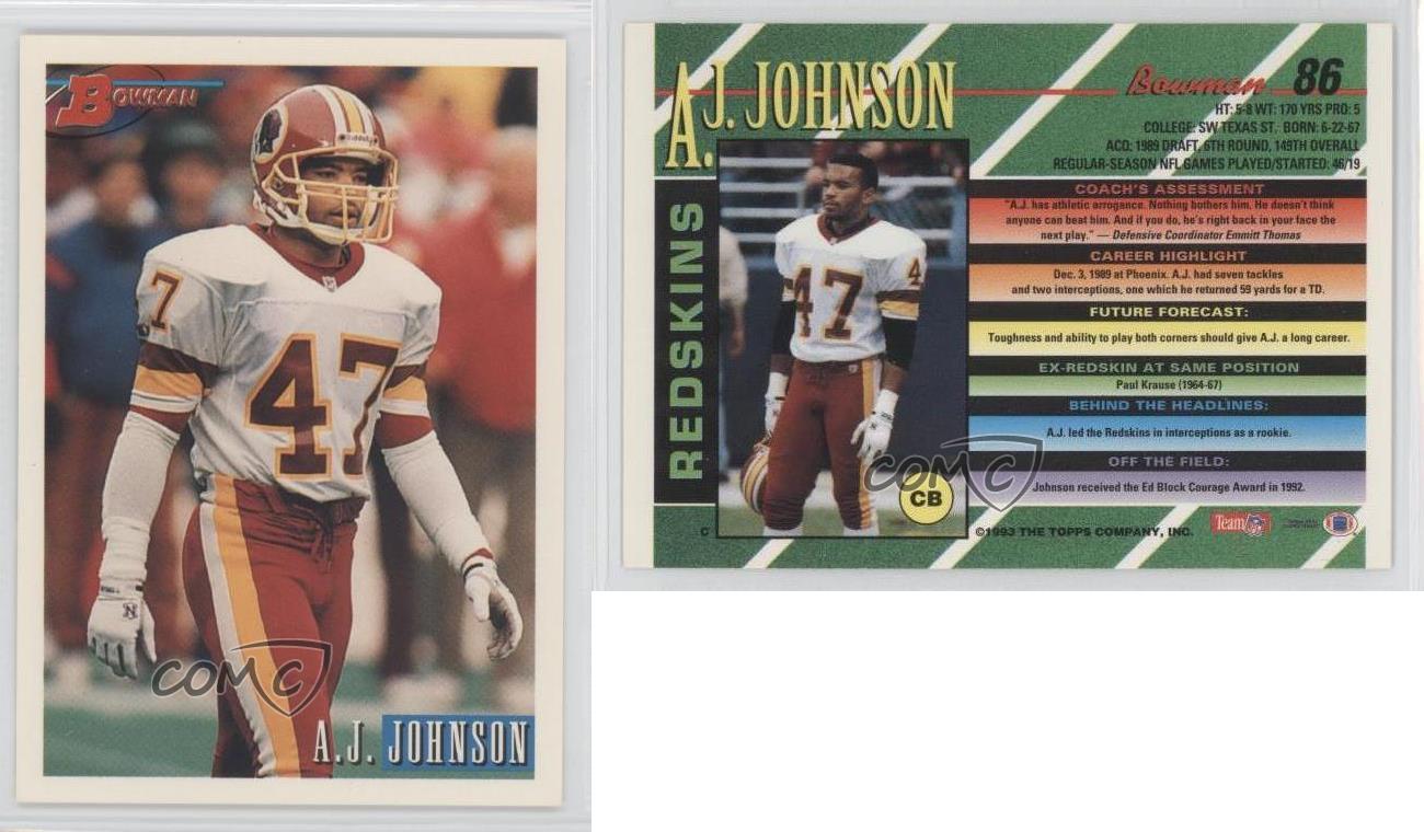 1993 Bowman 86 AJ Johnson Washington Redskins A.J. Football Card eBay