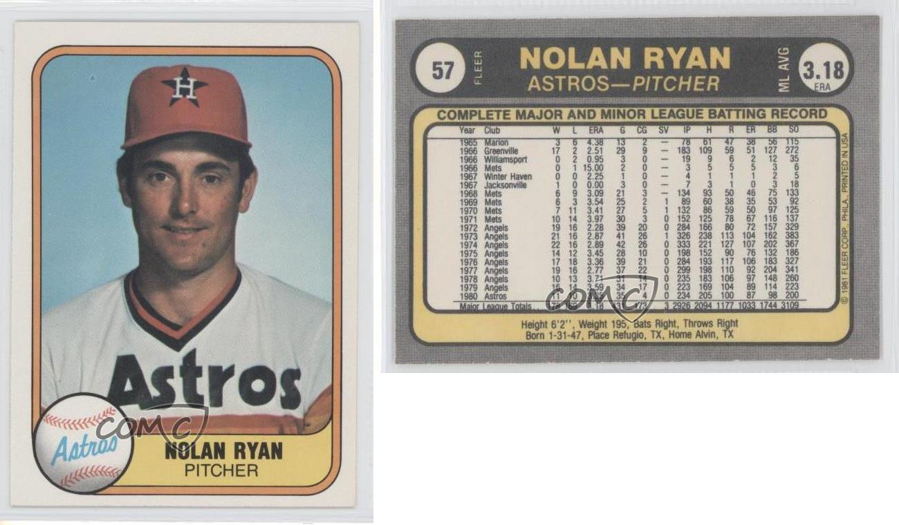1981 Fleer 57 Nolan Ryan Houston Astros Baseball Card eBay