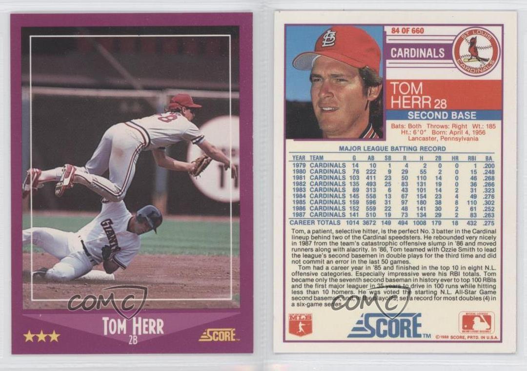 1988 Score #84 Tom Herr St. Louis Cardinals Baseball Card | eBay