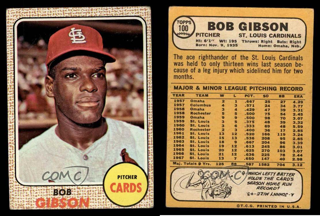 1968 Topps 100 Bob Gibson St. Louis Cardinals Baseball Card eBay