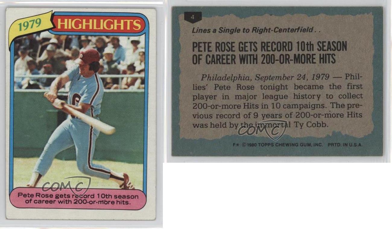 1980 Topps 4 Pete Rose Philadelphia Phillies Baseball Card eBay