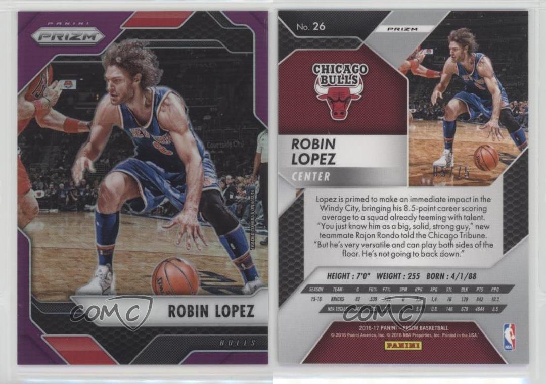 robin lopez,cameron payne 2016-17 panini prizm purple #26 robin lopez chicago bulls