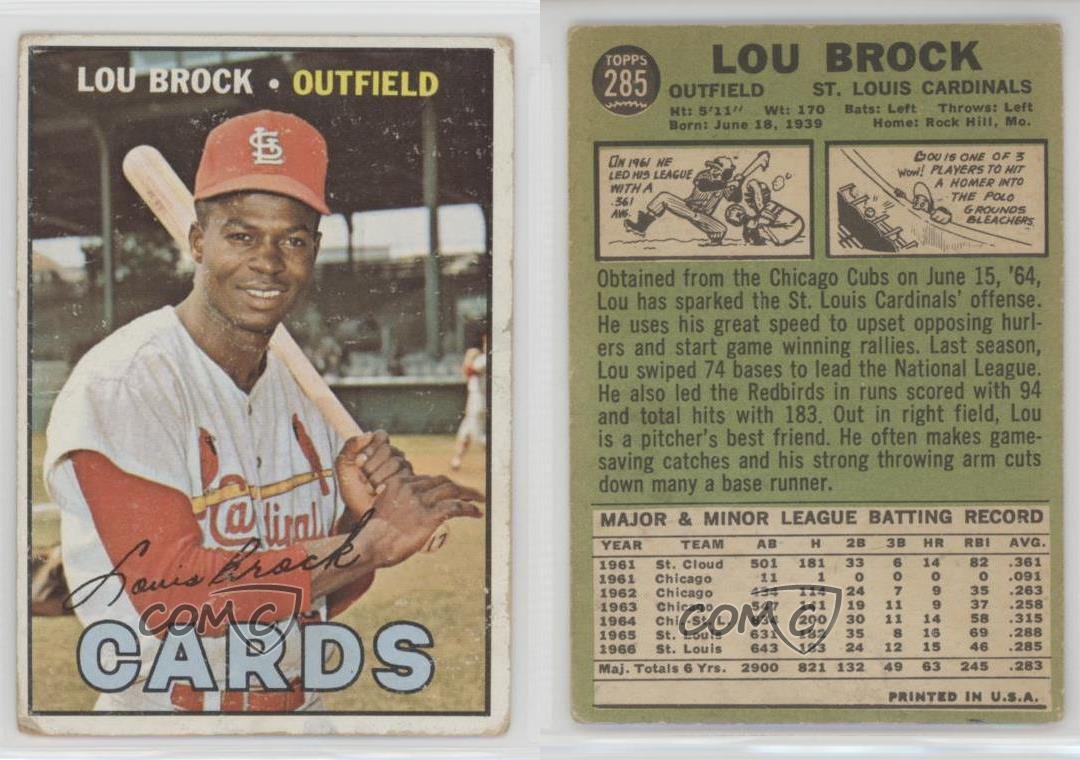 1967 Topps #285 Lou Brock St. Louis Cardinals Baseball Card | eBay