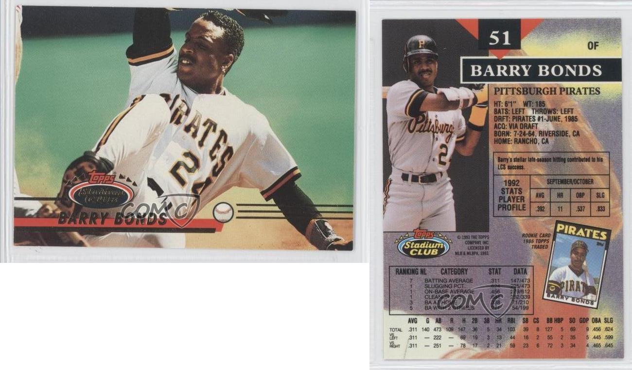 1993 Topps Stadium Club 51 Barry Bonds Pittsburgh Pirates Baseball