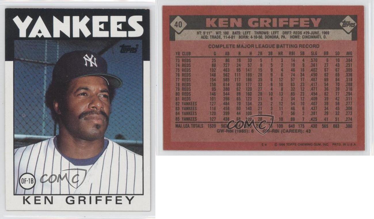 1986 Topps 40 Ken Griffey New York Yankees Baseball Card eBay