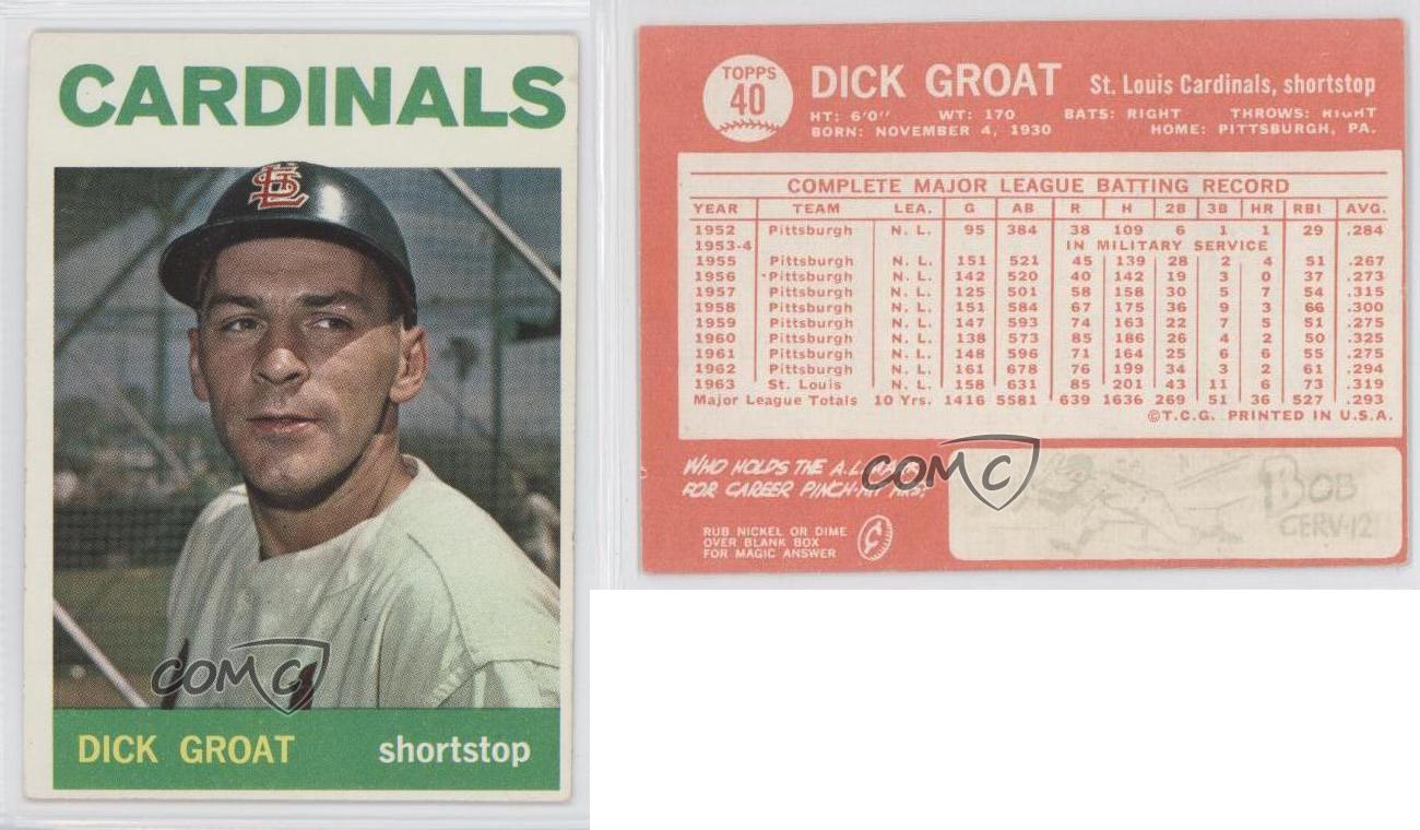1964 Topps #40 Dick Groat St. Louis Cardinals Baseball Card | eBay