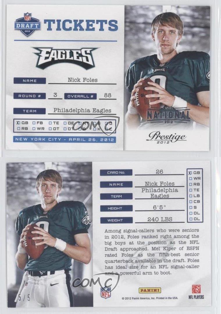 2012 Playoff Prestige NFL Draft Tickets The National 26 Nick Foles