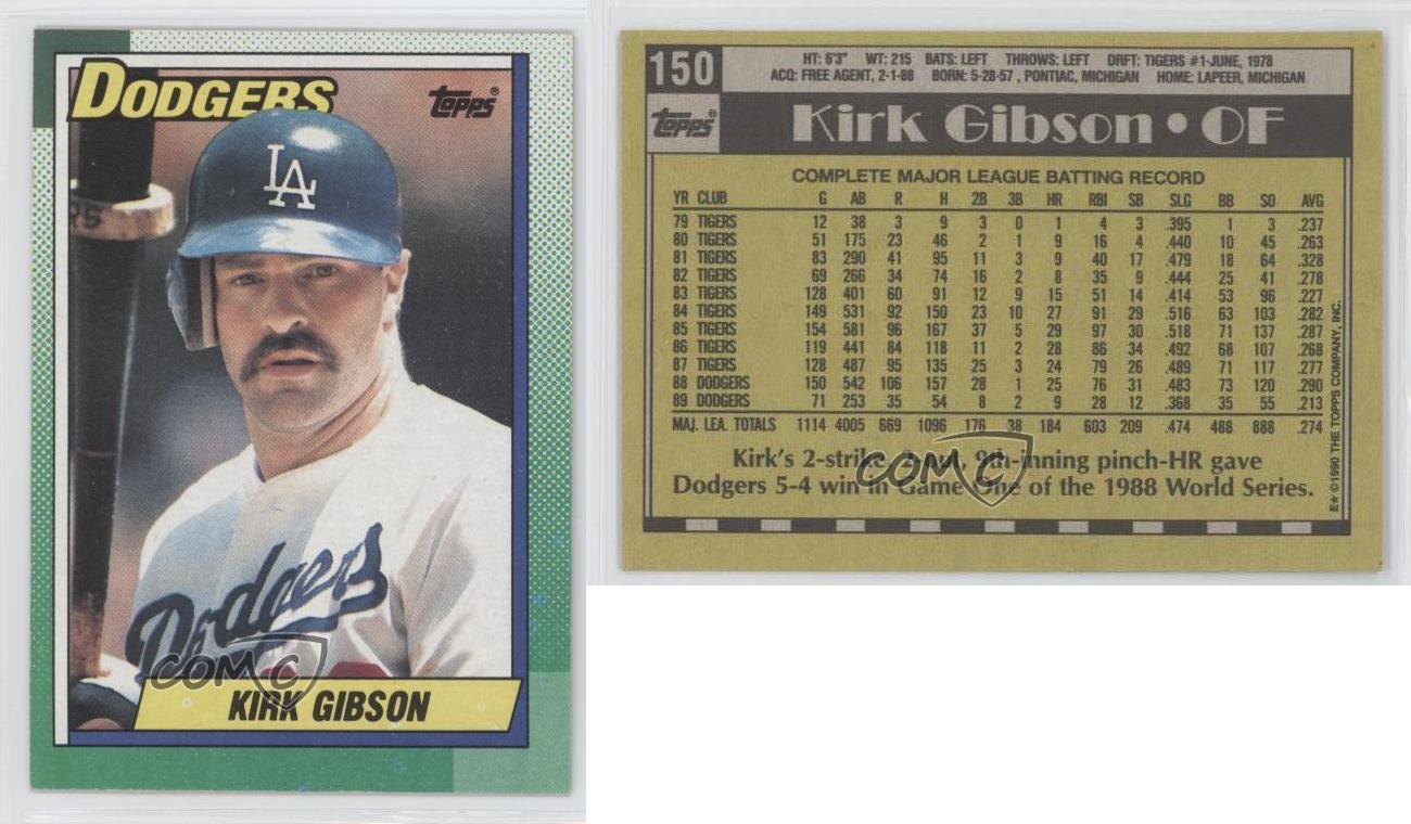 1990 Topps 150 Kirk Gibson Los Angeles Dodgers Baseball Card eBay