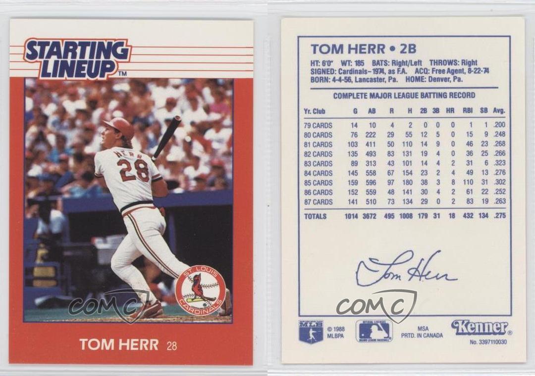 1988 Starting Lineup Cards TOHE Tom Herr St. Louis Cardinals Baseball