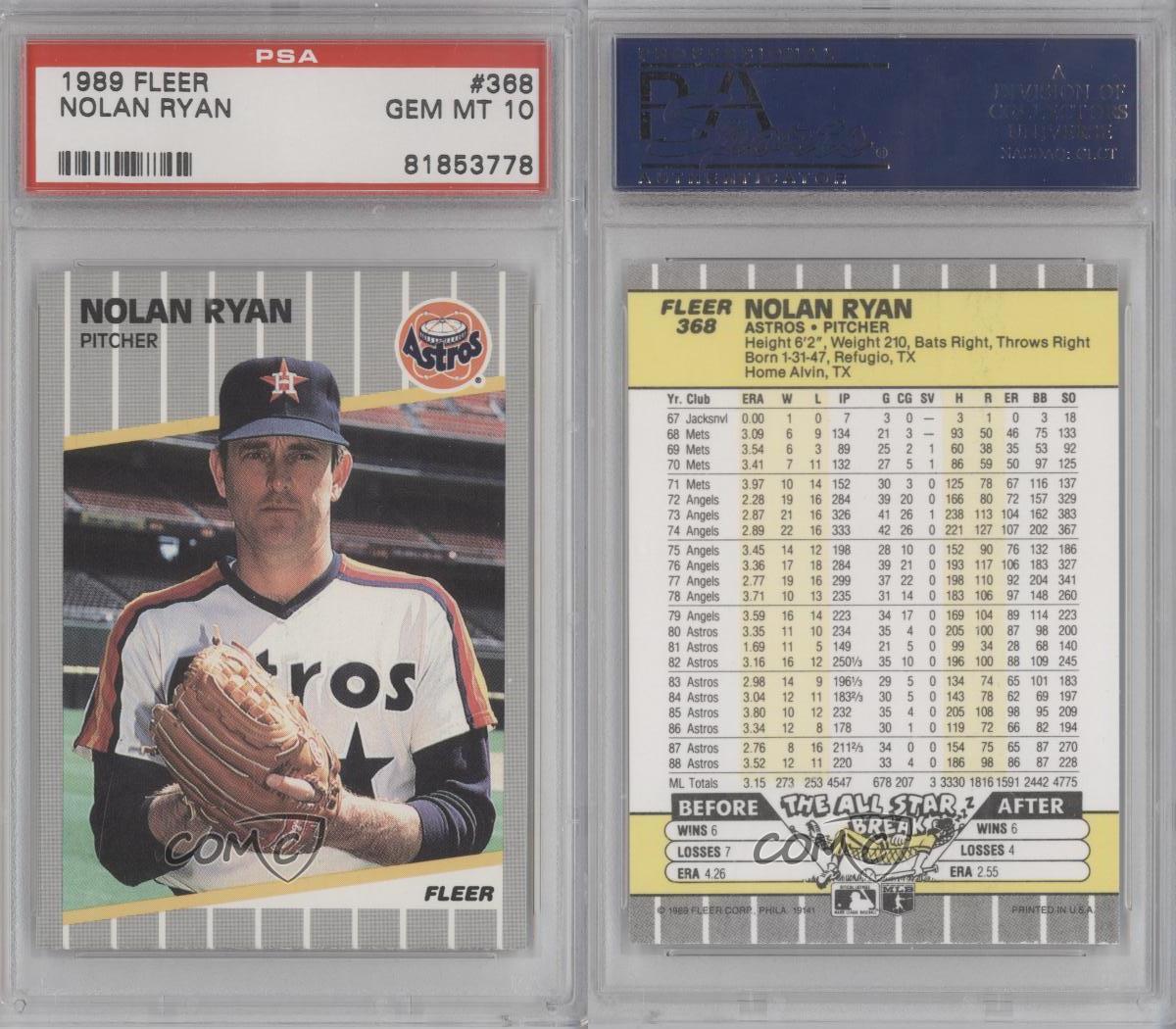 1989 Fleer 368 Nolan Ryan PSA 10 Houston Astros Baseball Card eBay
