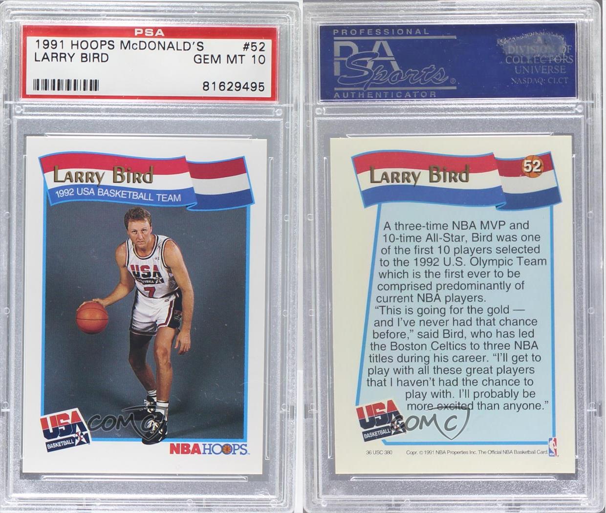 199192 NBA Hoops McDonald's Base 52 Larry Bird PSA 10 Team USA