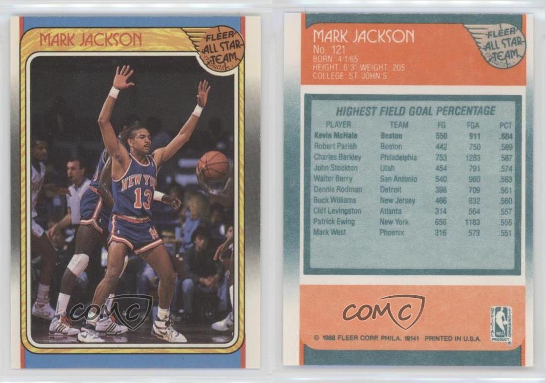 mark jackson rookie card 1988 89 fleer 121 mark jackson new york knicks rc rookie mark jackson rookie card 1988 89 fleer 121 mark jackson new york knicks rc rookie