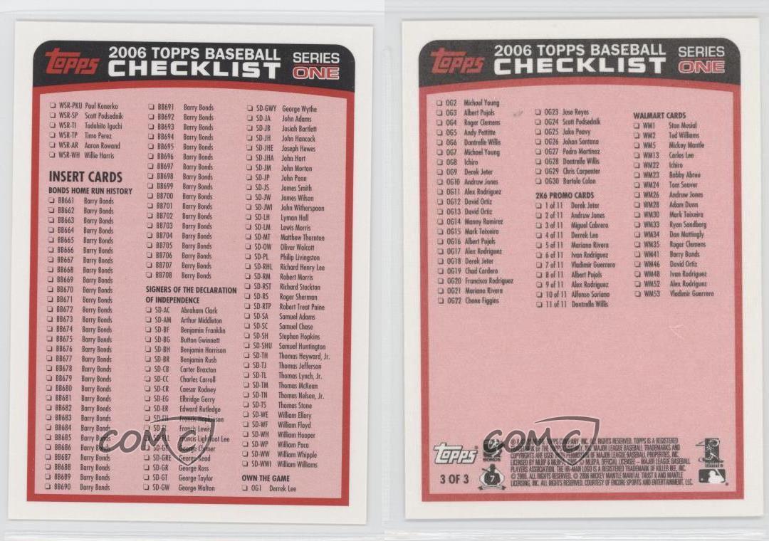 2006 Topps Checklists S13 Series One Checklist Baseball Card eBay