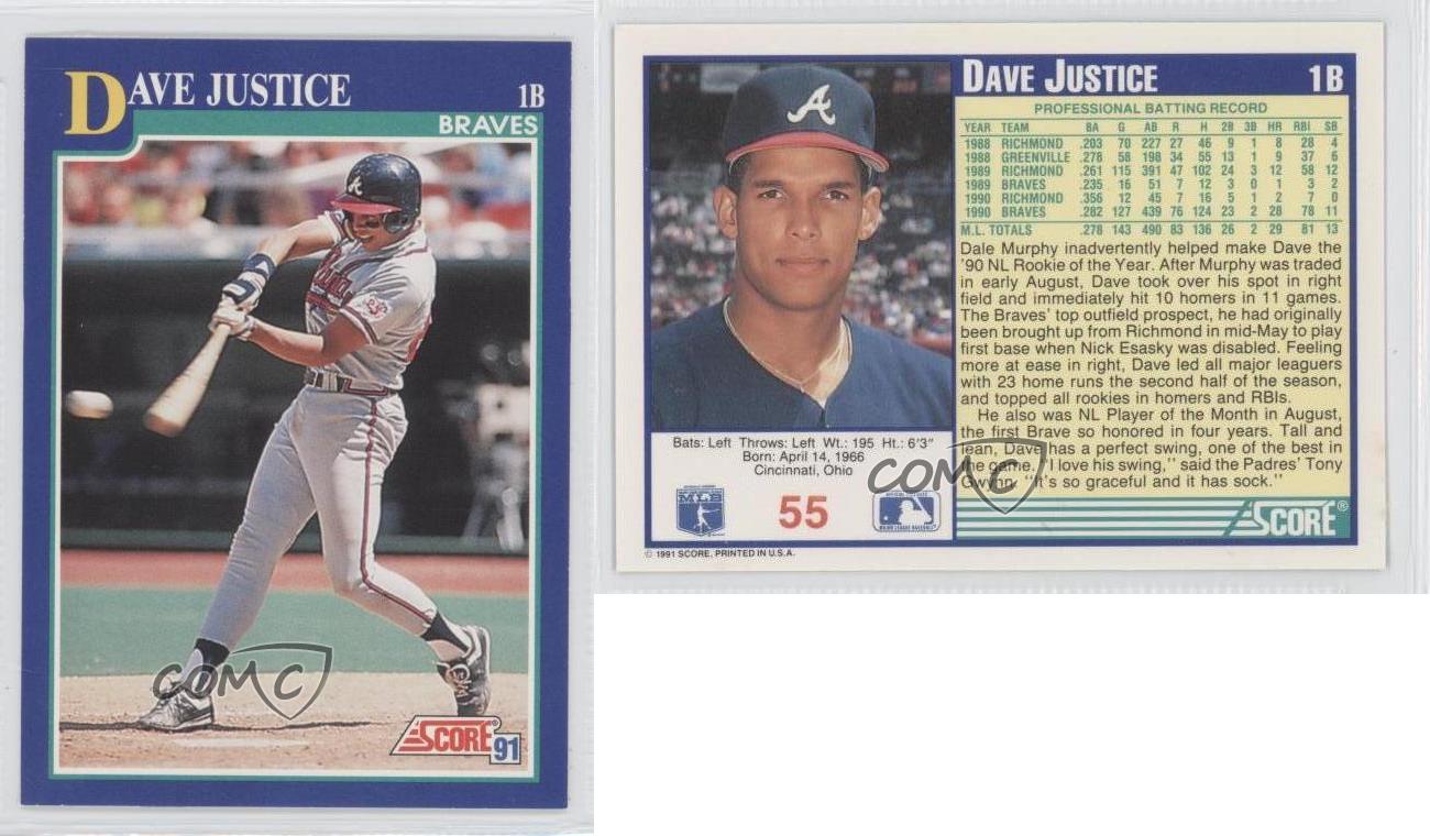 1991 Score 55 David Justice Atlanta Braves Baseball Card eBay