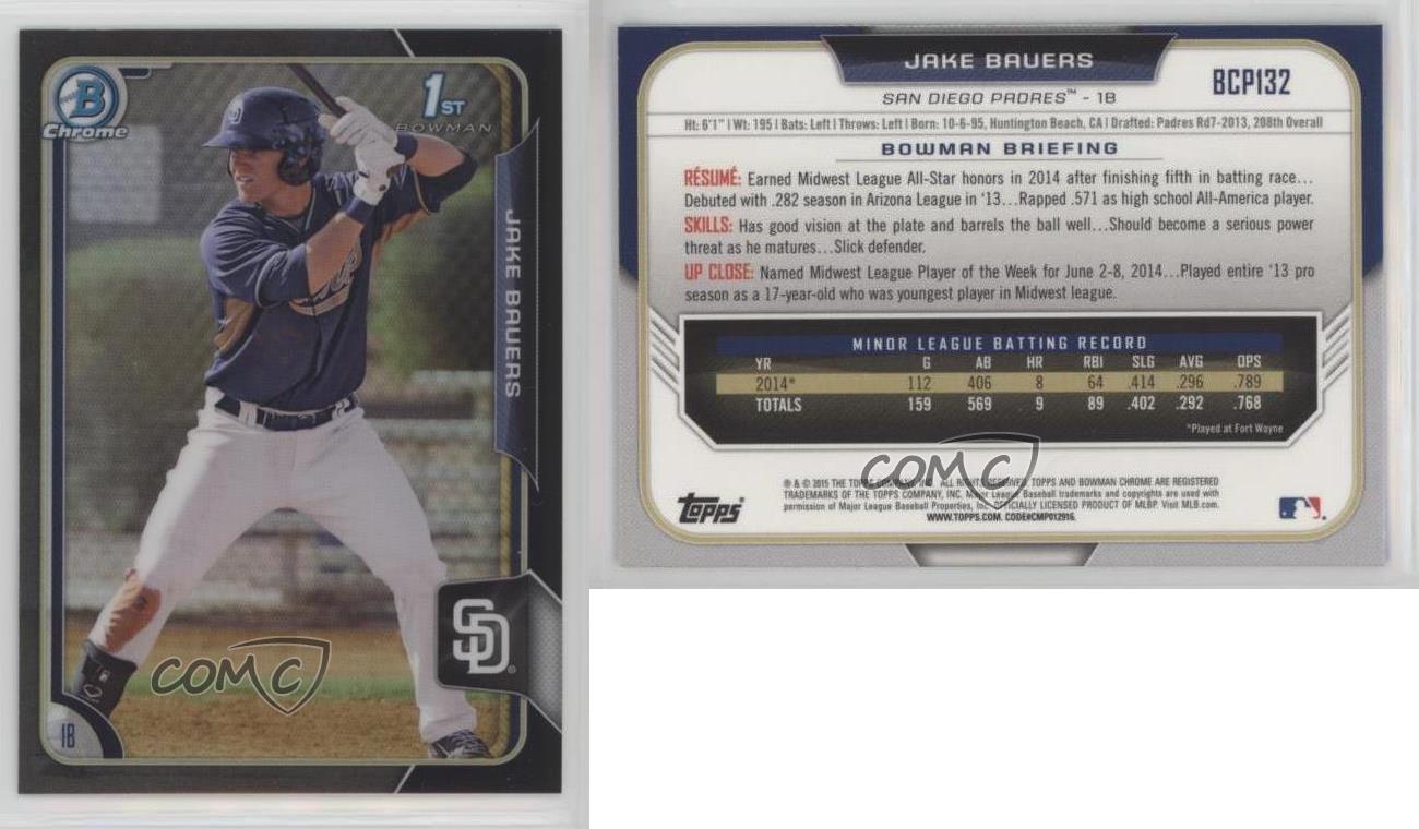 2015 Bowman Chrome Prospects Black Refractor #BCP132 Jake Bauers Rookie Card