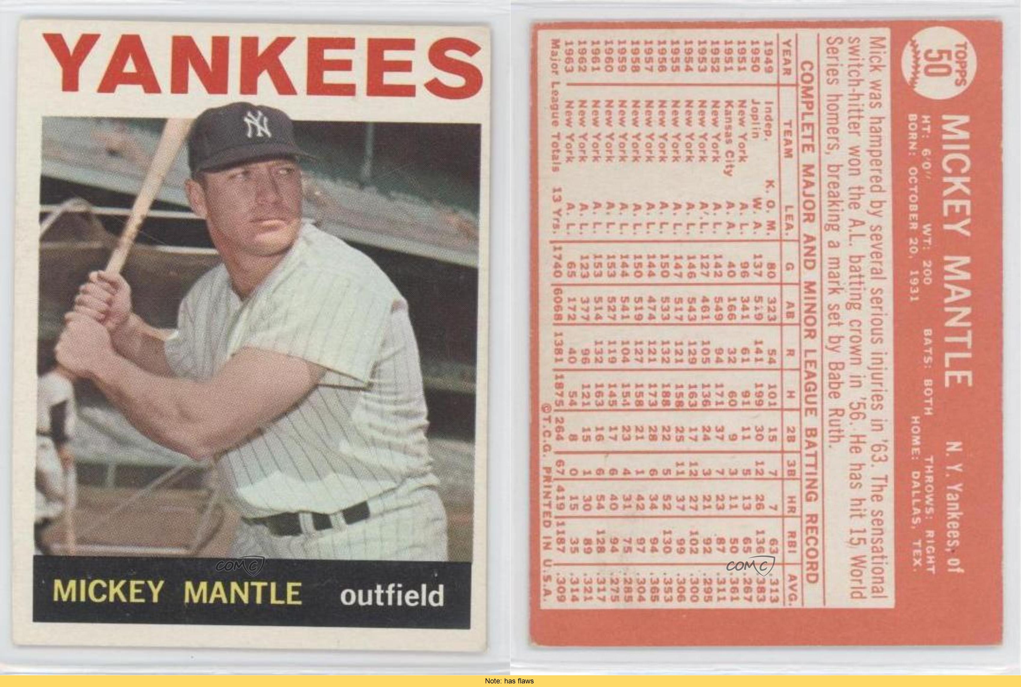 1964 Topps 50 Mickey Mantle New York Yankees Baseball Card eBay
