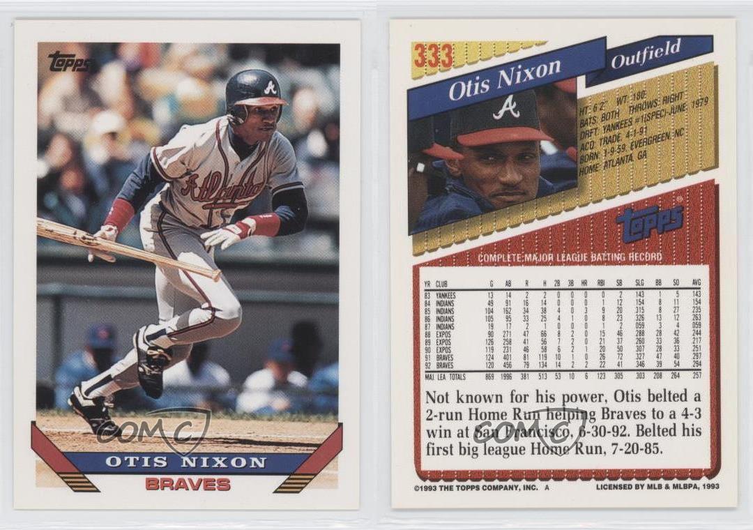 1993 Topps 333 Otis Nixon Atlanta Braves Baseball Card eBay
