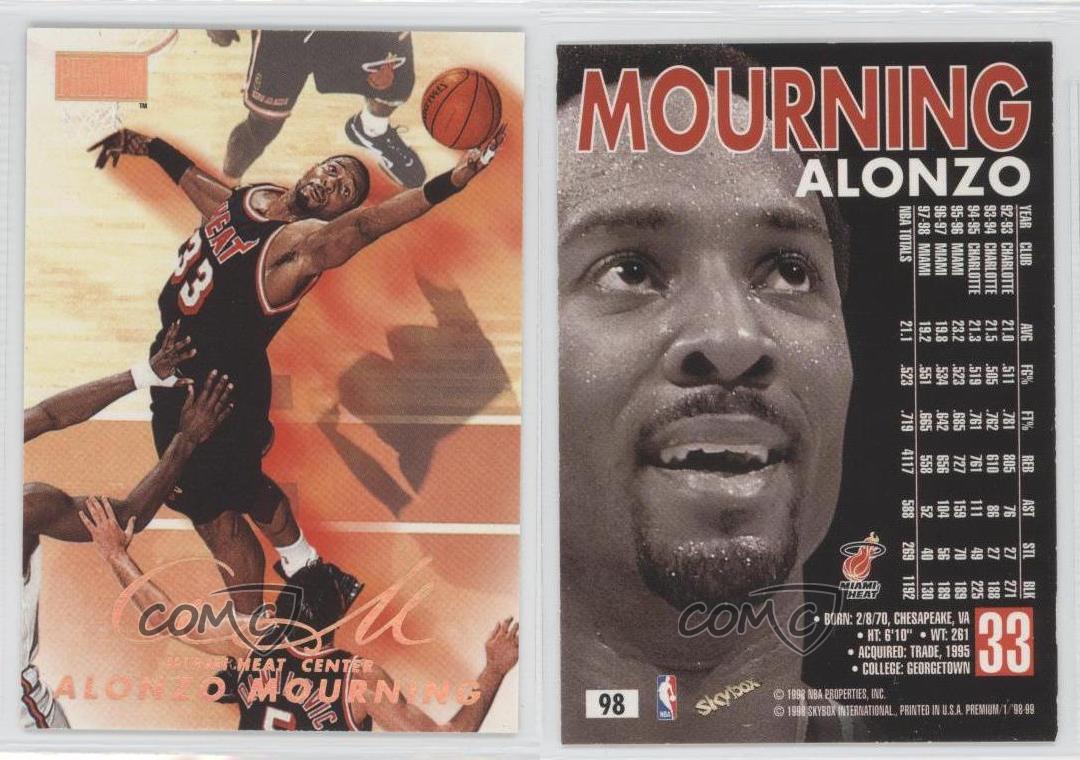 1998 99 skybox premium 98 alonzo mourning miami heat basketball card ebay 1998 99 skybox premium 98 alonzo mourning miami heat basketball card ebay