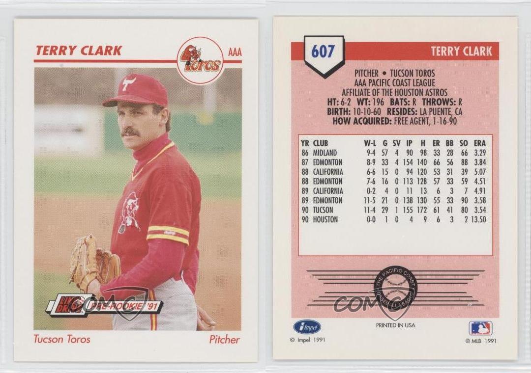 1991 Line Drive PreRookie AAA 607 Terry Clark Tucson Toros Baseball