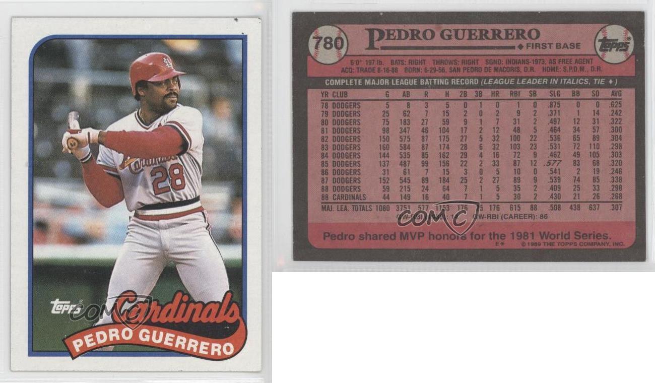 1989 Topps 780 Pedro Guerrero St. Louis Cardinals Baseball Card eBay