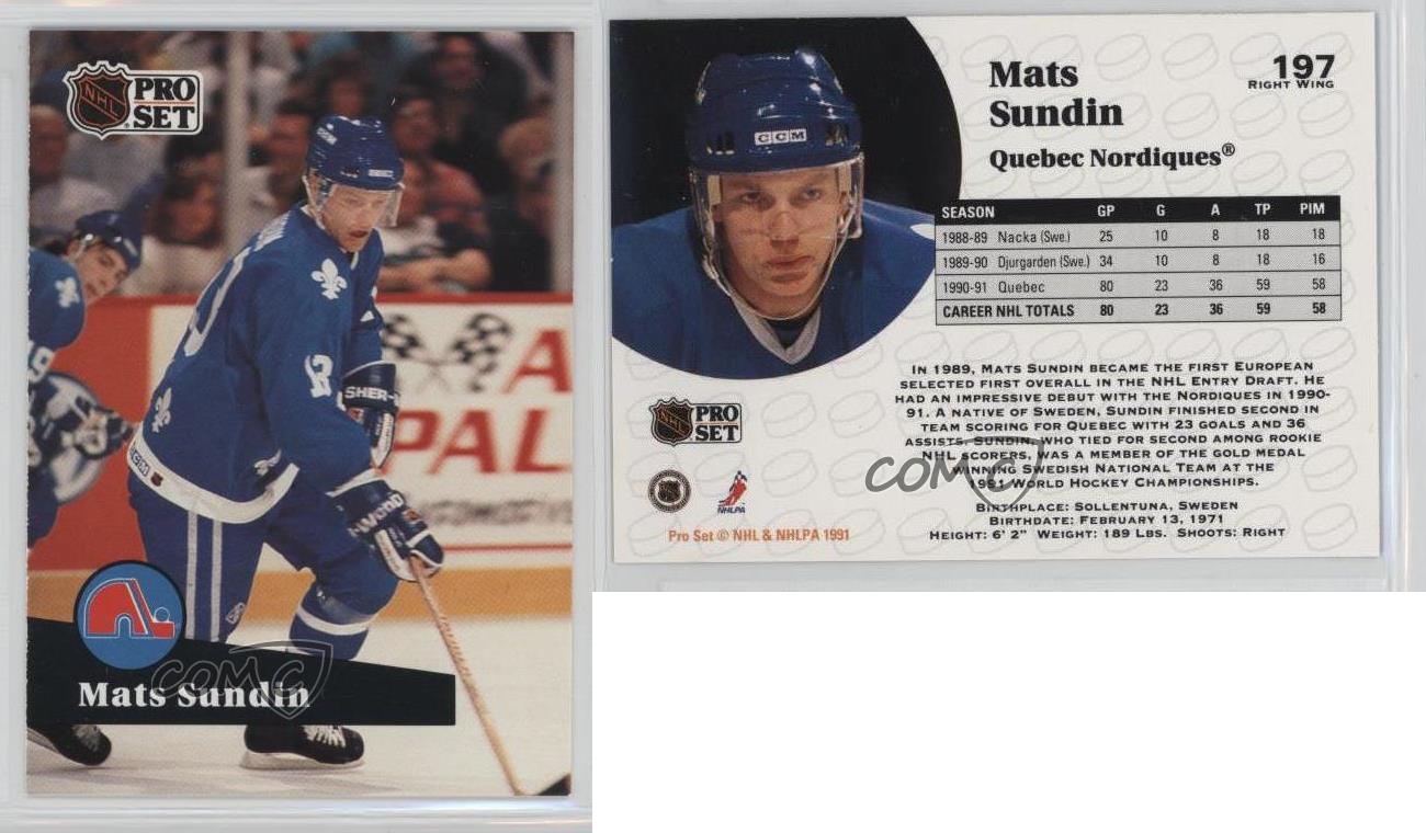 199192 Pro Set 197 Mats Sundin Quebec Nordiques Hockey Card eBay