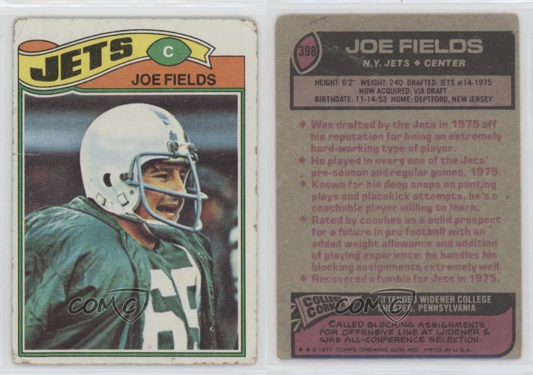 1977 Topps 398 Joe Fields New York Jets RC Rookie Football Card eBay