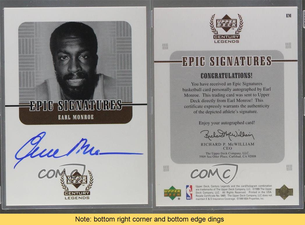 earl monroe,rodman upper deck century legends epic signatures #em earl monroe auto