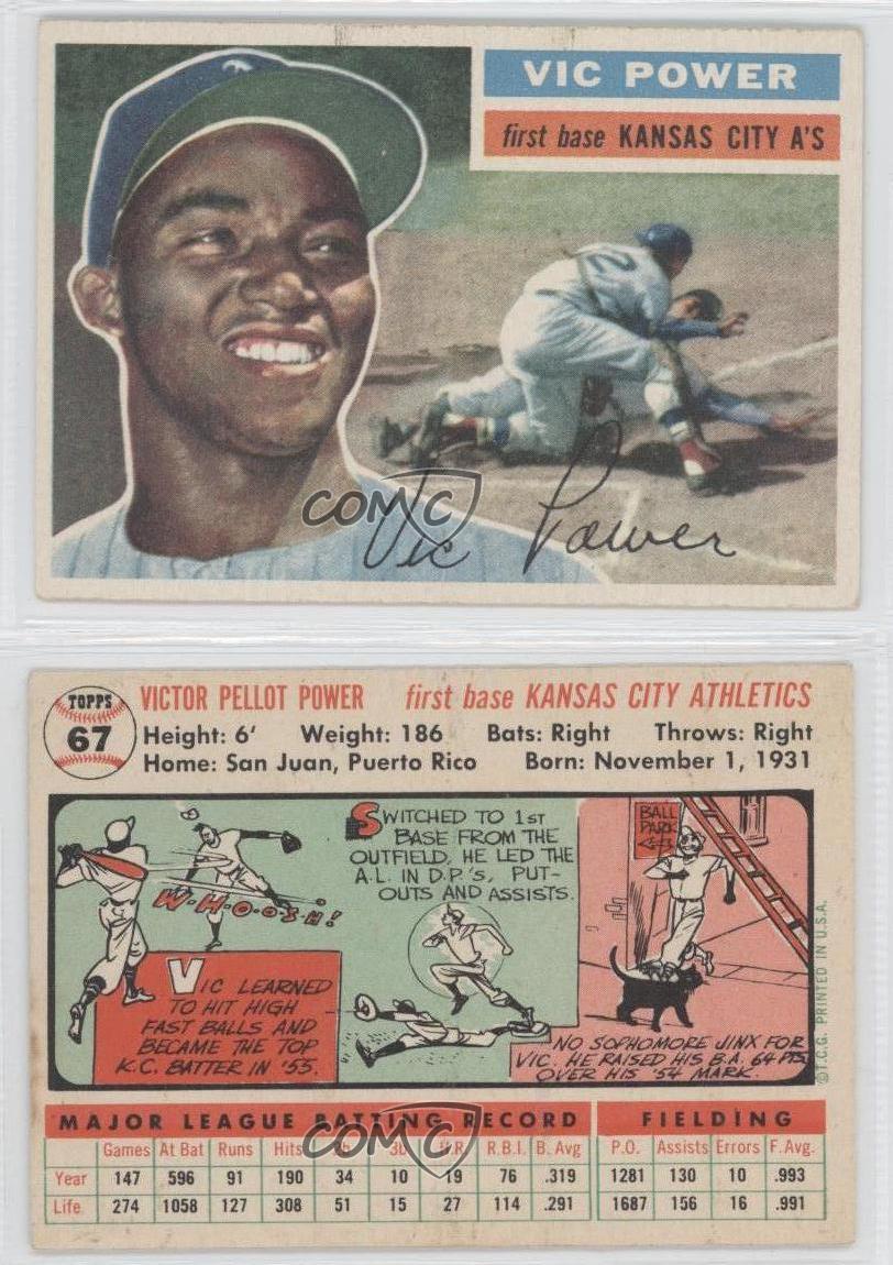 1956 Topps 67.2 Vic Power (White Back) Kansas City Athletics Baseball