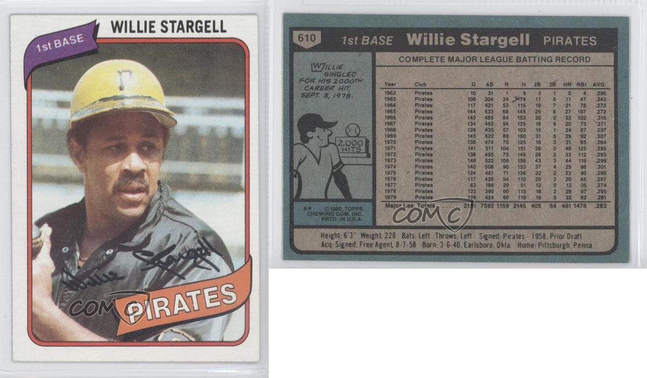 1980 Topps 610 Willie Stargell Pittsburgh Pirates Baseball Card eBay