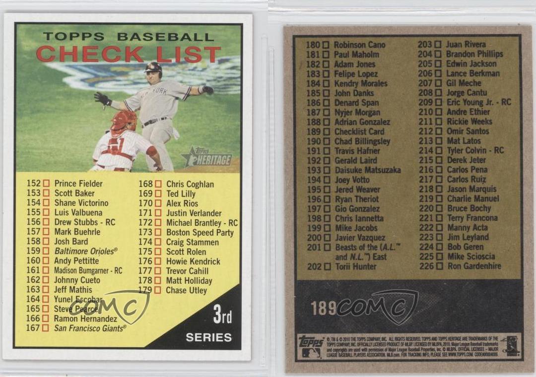 2010 Topps Heritage 189 Checklist Baseball Card eBay