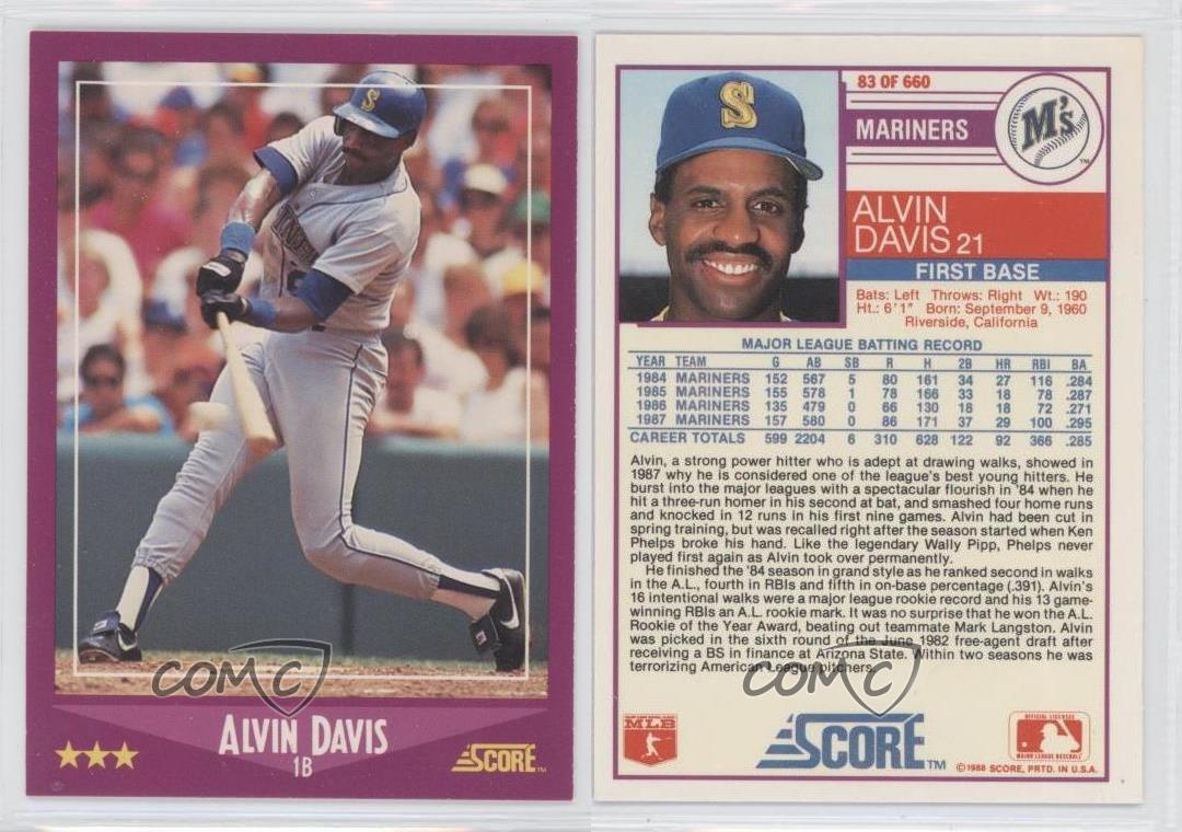 1988 Score 83 Alvin Davis Seattle Mariners Baseball Card eBay