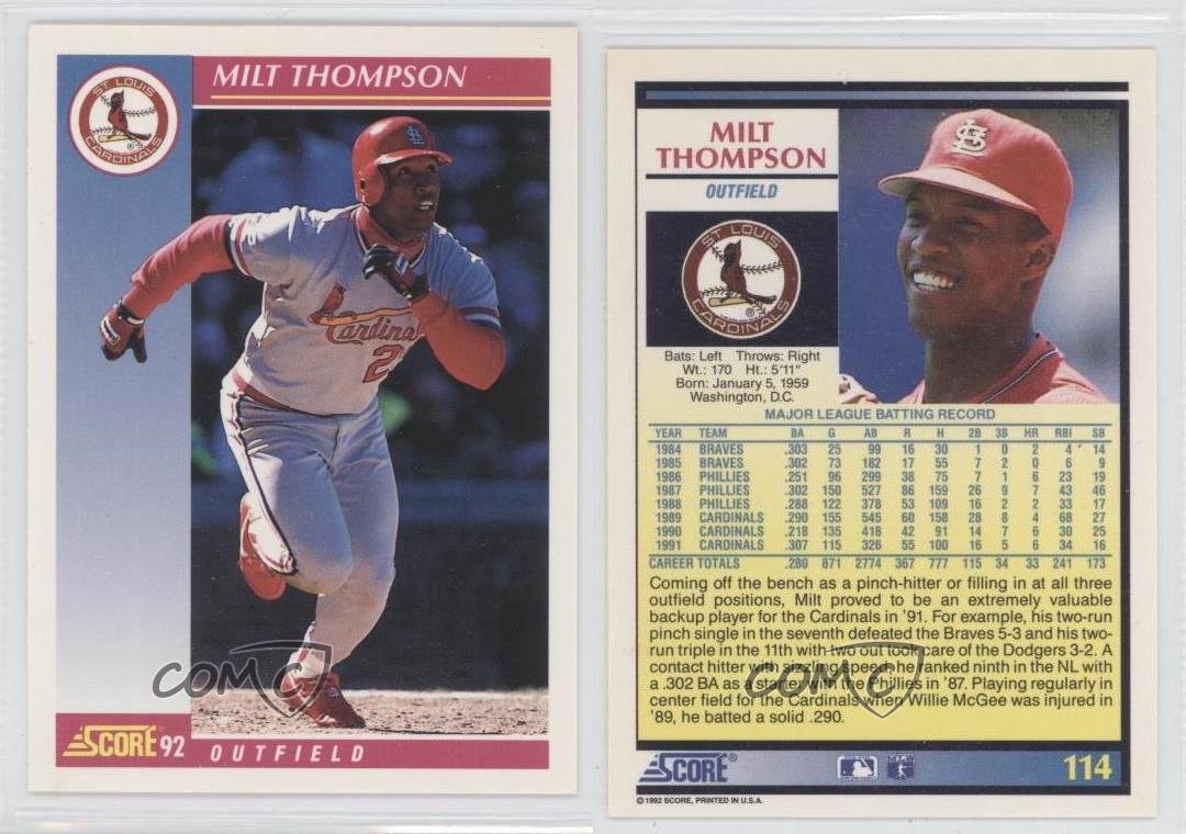 1992 Score #114 Milt Thompson St. Louis Cardinals Baseball Card | eBay