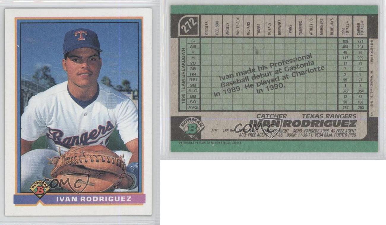 1991 Bowman 272 Ivan Rodriguez Texas Rangers RC Rookie Baseball Card