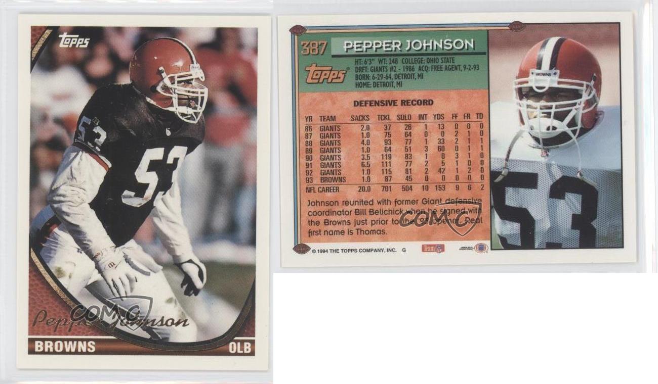 1994 Topps 387 Pepper Johnson Cleveland Browns Football Card eBay