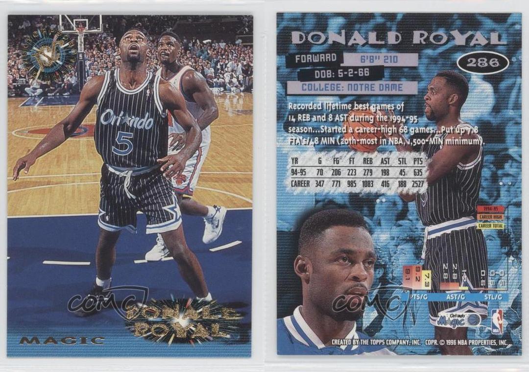 199596 Topps Stadium Club 286 Donald Royal Orlando Magic Basketball