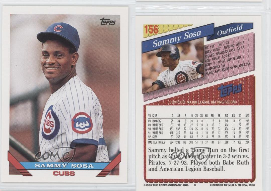 1993 Topps 156 Sammy Sosa Chicago Cubs Baseball Card eBay