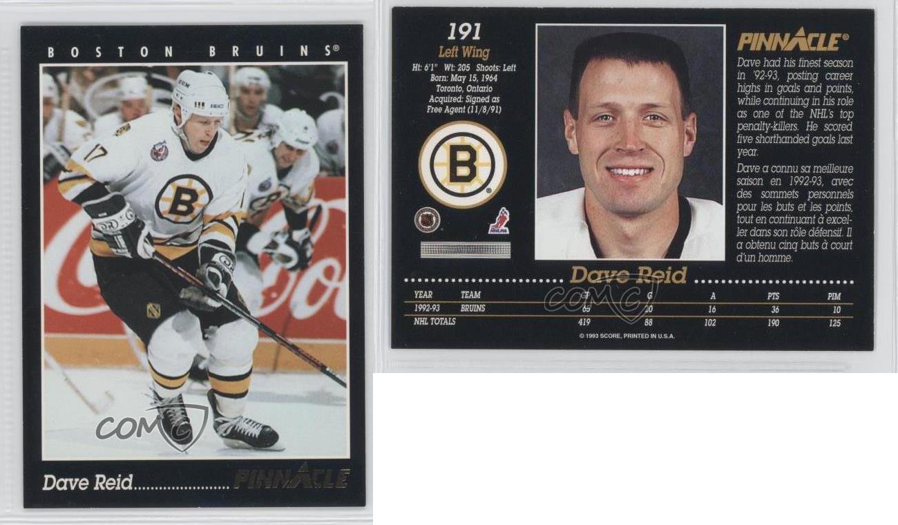 199394 Pinnacle French 191 Dave Reid Boston Bruins Hockey Card eBay