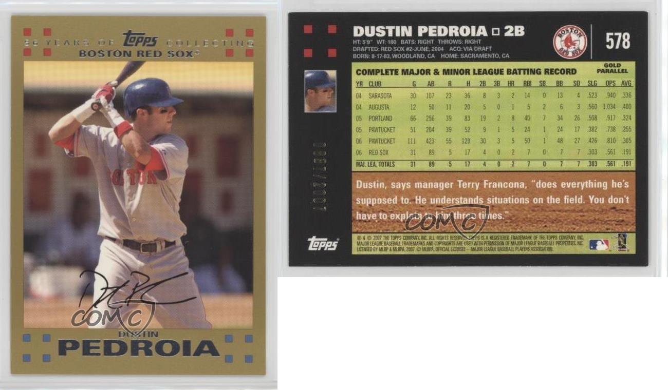 2007 Topps Gold #578 Dustin Pedroia Boston Red Sox Baseball Card