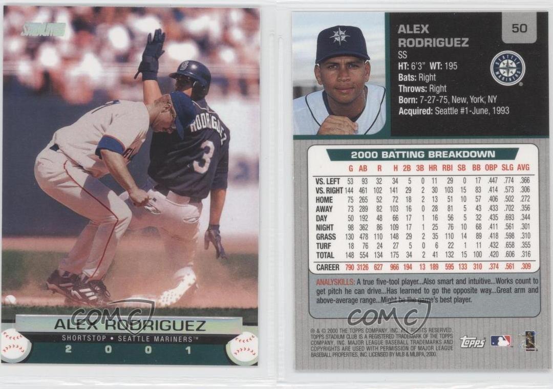 2001 Topps Stadium Club 50 Alex Rodriguez Seattle Mariners Baseball