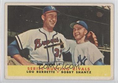 1958 Topps #289 - Series Hurling Rivals/Lou Burdette/Bobby Shantz - Courtesy of COMC.com