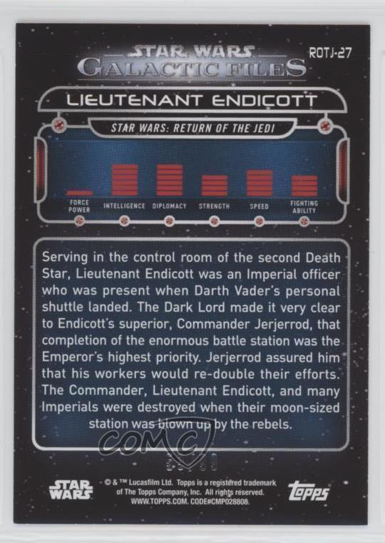 Star Wars Galactic Files 2018 Blue Base Card ROTJ-27 Lieutenant Endicott