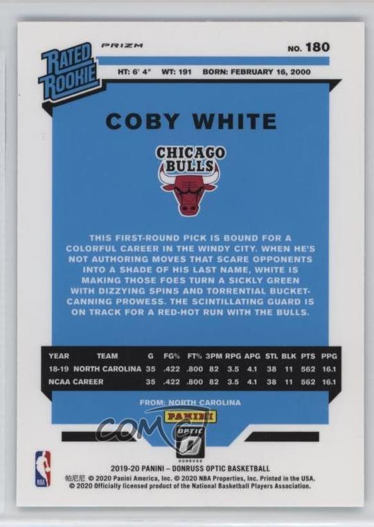 2019-20 Panini Donruss Optic Rated Purple Shock Prizm Coby White #180 Rookie RC