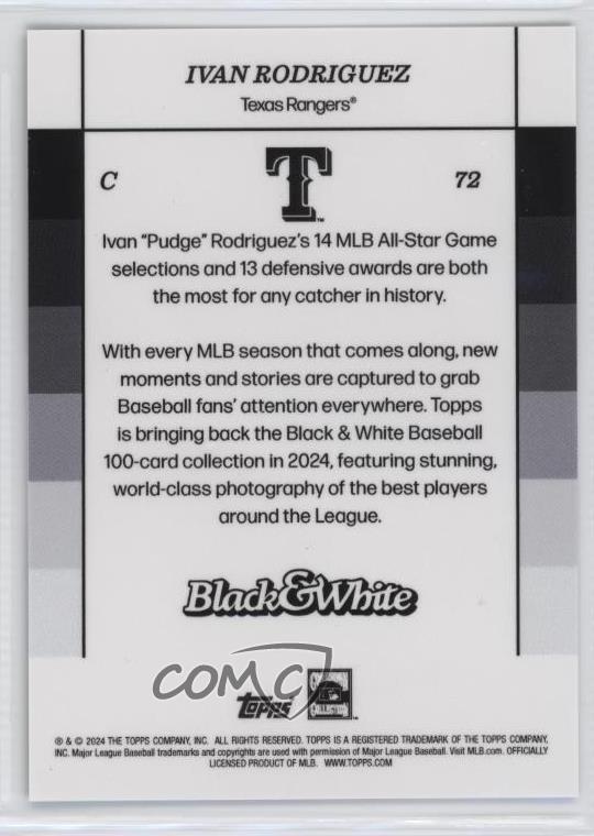 2024 Topps Black & White Blue /49 Ivan Rodriguez #72 HOF - Bild 2 von 3