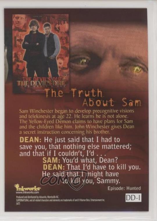 Supernatural Season 2 Chase Card The Devils Due DD-1 The Truth About Sam