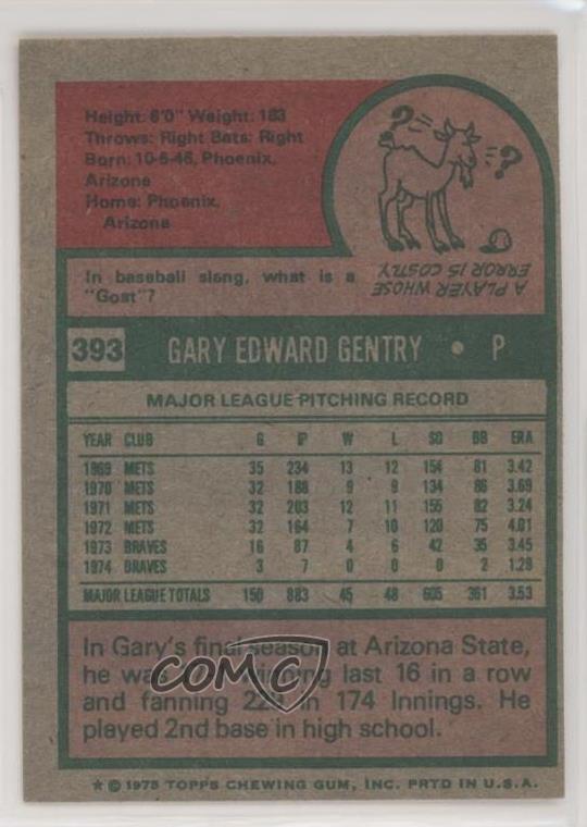 1975 Topps #393 Gary Gentry Atlanta Braves Baseball Card | eBay