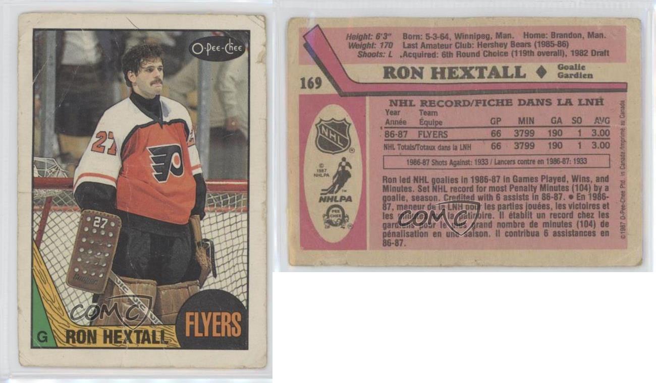 1987 88 o pee chee 169 ron hextall philadelphia flyers rc rookie claude lemieux 1987 flyers