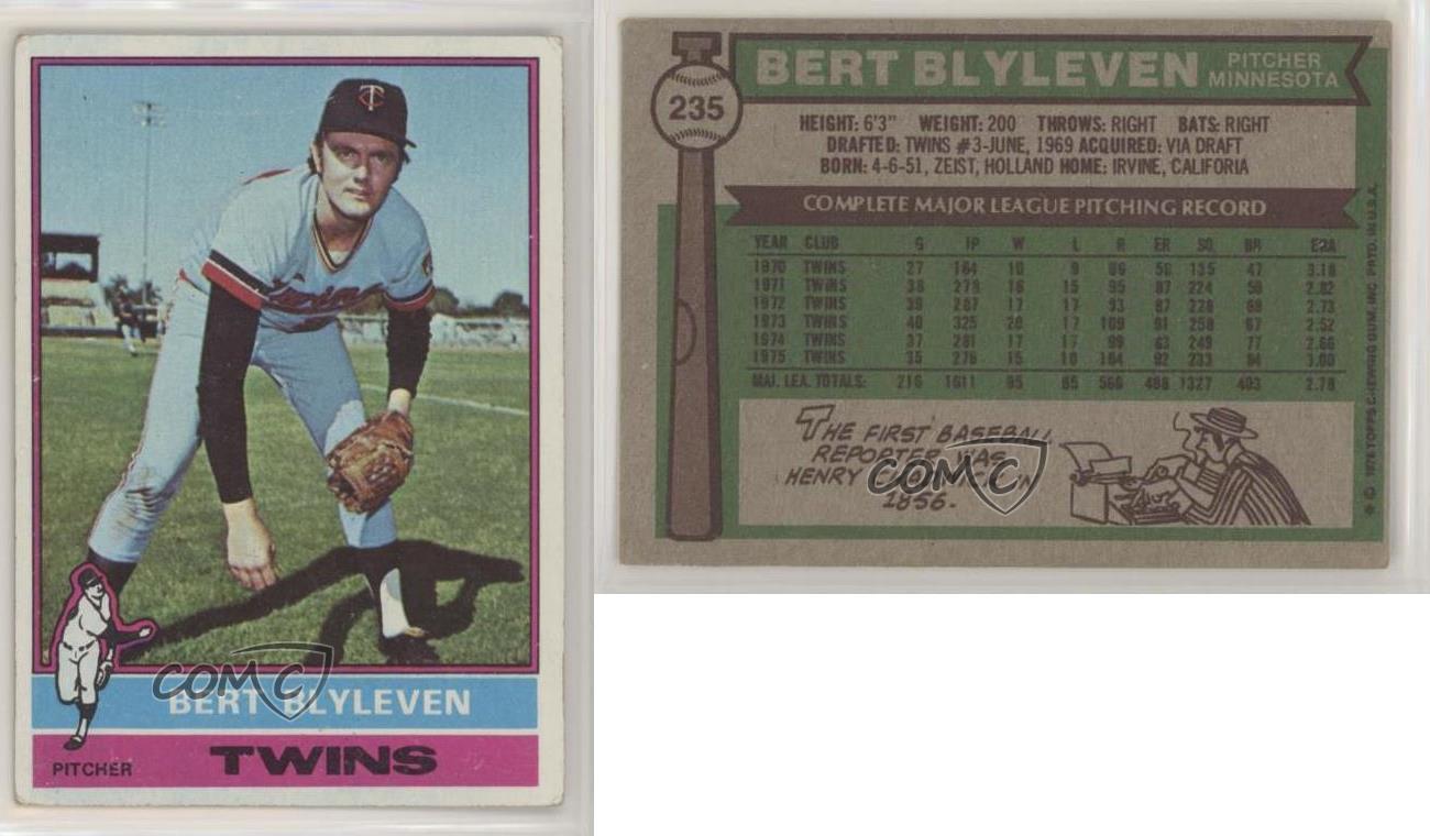 1976 TOPPS BERT BLYLEVEN BASEBALL CARD #235 ~ PSA 9