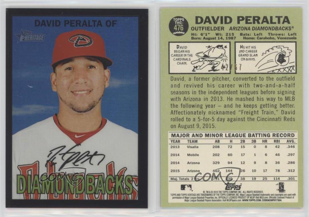 2016 Topps Heritage rifrattore cromato nero /67 David Peralta #THC-476 - Foto 3 di 4